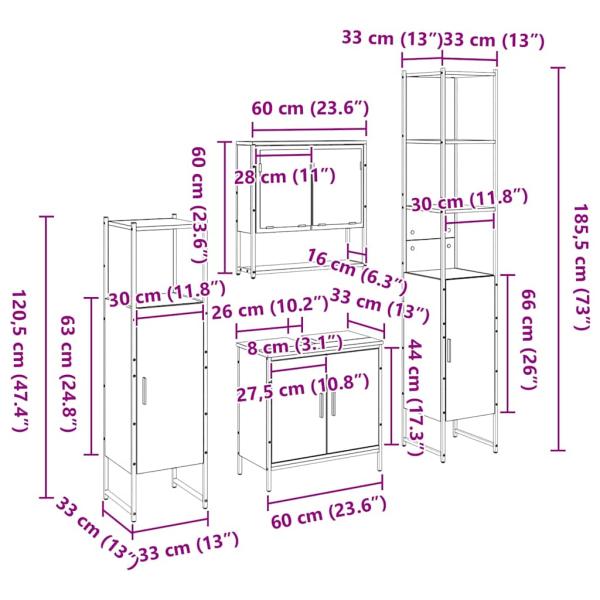 4-teiliges Badezimmermöbel Set Schwarz Eiche Holzwerkstoff