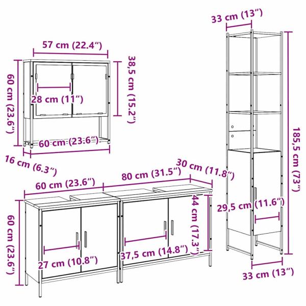 4-teiliges Badezimmermöbel Set - Altes Holz - Spanplatte