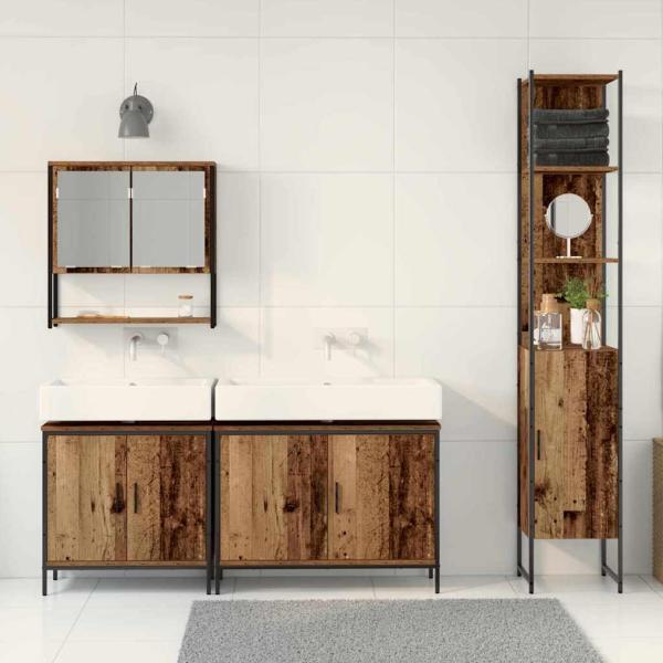 4-teiliges Badezimmermöbel Set - Altes Holz - Spanplatte