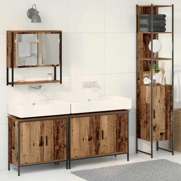 4-teiliges Badezimmermöbel Set - Altes Holz - Spanplatte