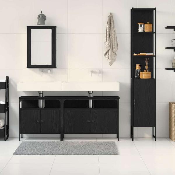 4-teiliges Badezimmer Möbelset Schwarze Eiche Holzwerkstoff