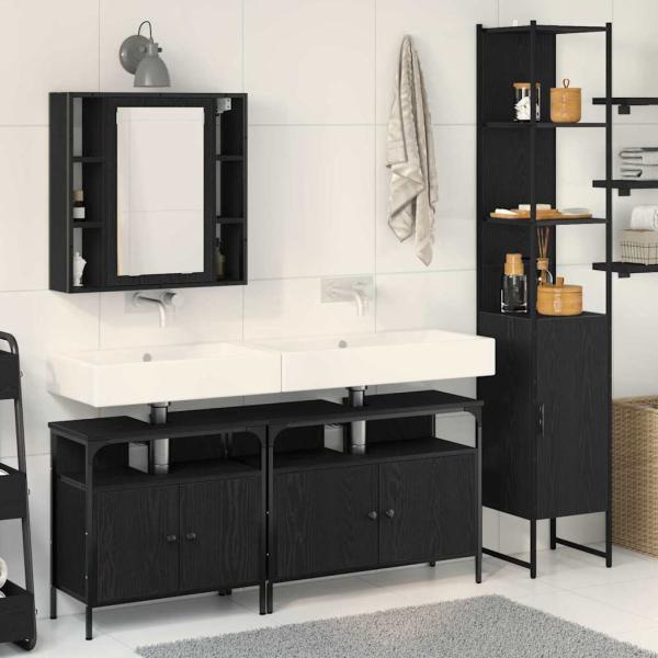 ARDEBO.de - 4-teiliges Badezimmermöbel-Set Schwarz Eiche Holzwerkstoff