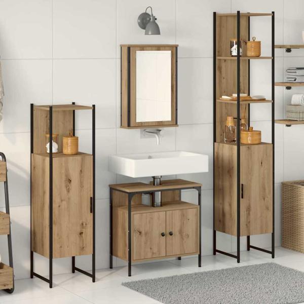 4-teiliges Badezimmermöbel Set aus Eichen-Holzwerkstoff
