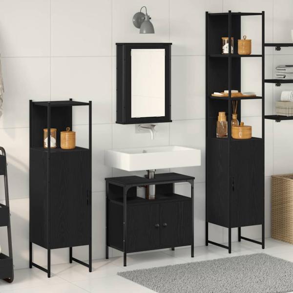 ARDEBO.de - 4-teiliges Badmöbel Set Schwarze Eiche Spanplatte