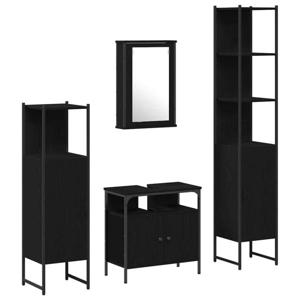 4-teiliges Badmöbel Set Schwarze Eiche Spanplatte