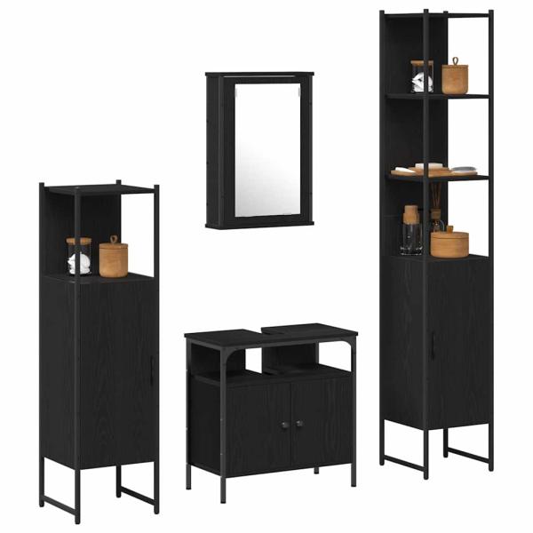 4-teiliges Badmöbel Set Schwarze Eiche Spanplatte