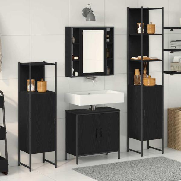 ARDEBO.de - 4-teiliges Badezimmermöbel Set Schwarze Eiche Holzwerkstoff