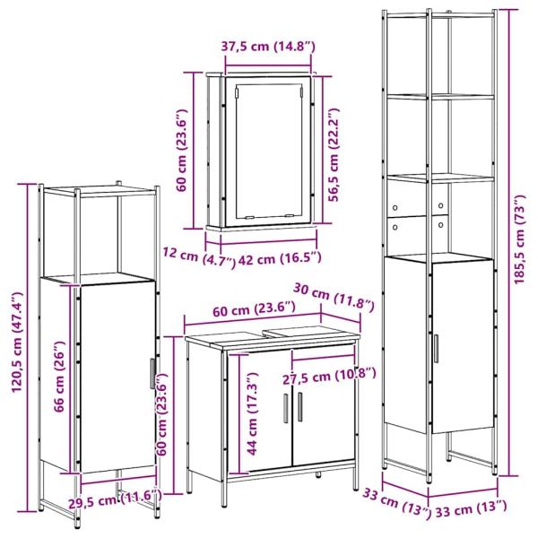 4-teiliges Badezimmermöbel-Set aus Holzwerkstoff in Schwarzer Eiche
