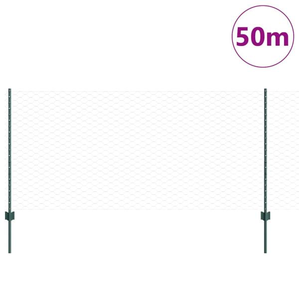 Zaunpfosten 11 Stk U-Kanal Grün 100 cm Stahl, Sechseckzaun Grün 1x50 m Stahl