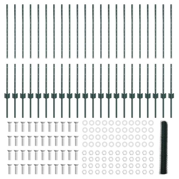 Zaunpfosten 11 Stk U-Kanal Grün 100 cm Stahl, Sechseckzaun Grün 1x50 m Stahl