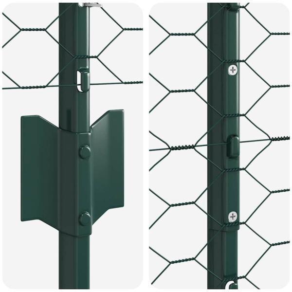 Zaunpfosten 11 Stk U-Kanal Grün 100 cm Stahl, Sechseckzaun Grün 1x50 m Stahl