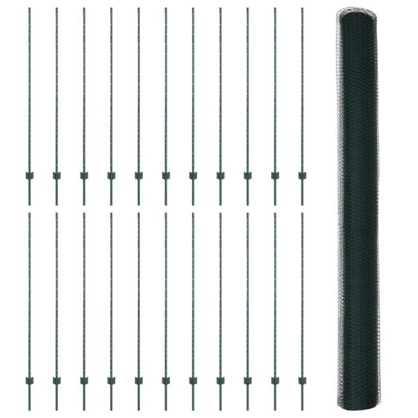 Zaunpfosten 11 Stück U-Profil Grün 160 cm Stahl, Sechseckzaun Grün 1,6x50 m Stahl