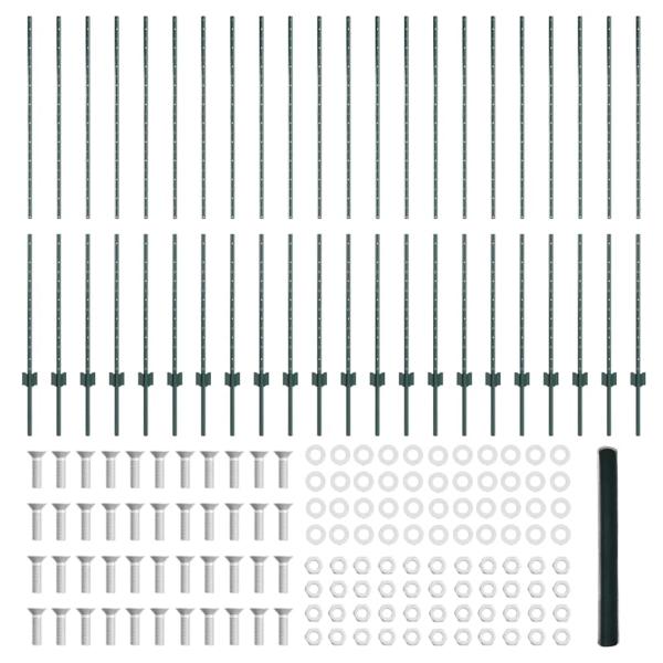 Zaunpfosten 11 Stück U-Profil Grün 160 cm Stahl, Sechseckzaun Grün 1,6x50 m Stahl