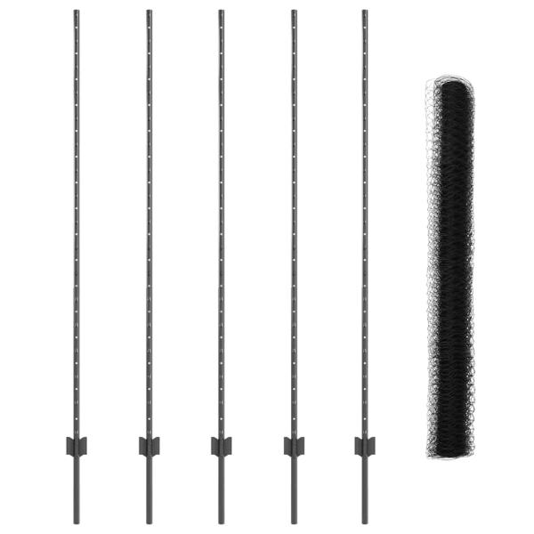 Zaunpfosten 10 Stück U-Kanal Grau 160 cm Stahl, Sechseckzaun Grau 1,6x10 m Stahl