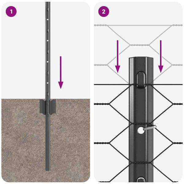 Zaunpfosten 11 Stück U-Kanal Grau 80 cm Stahl, Sechseckzaun Grau 0.8x50 m Stahl