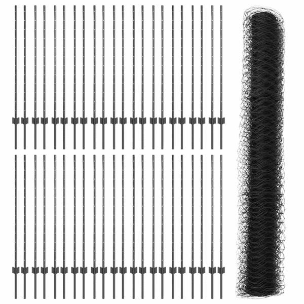 Zaunpfosten 22 Stück U-Kanal Grau 120 cm Stahl, Hexagonzaun Grau 1,2x100 m Stahl