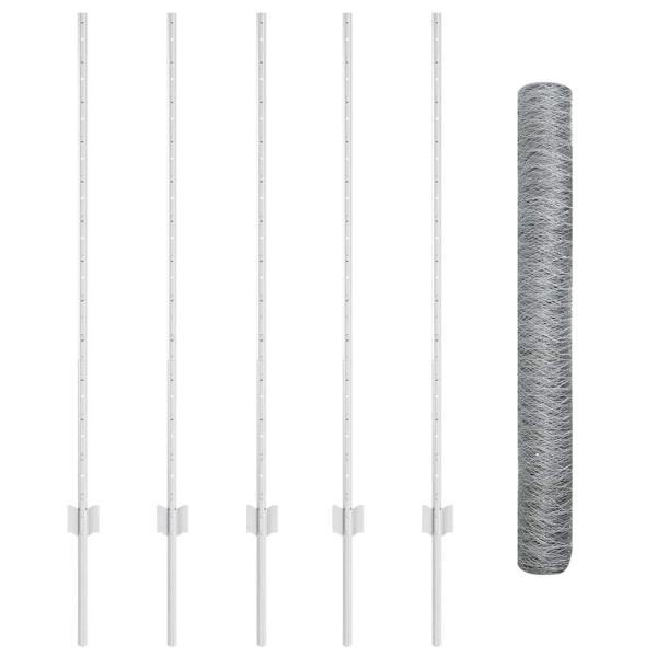 Zaunpfosten 10 Stück U-Kanal 120 cm verzinkter Stahl, Sechseckzaun 1,2 x 10 m verzinkter Stahl