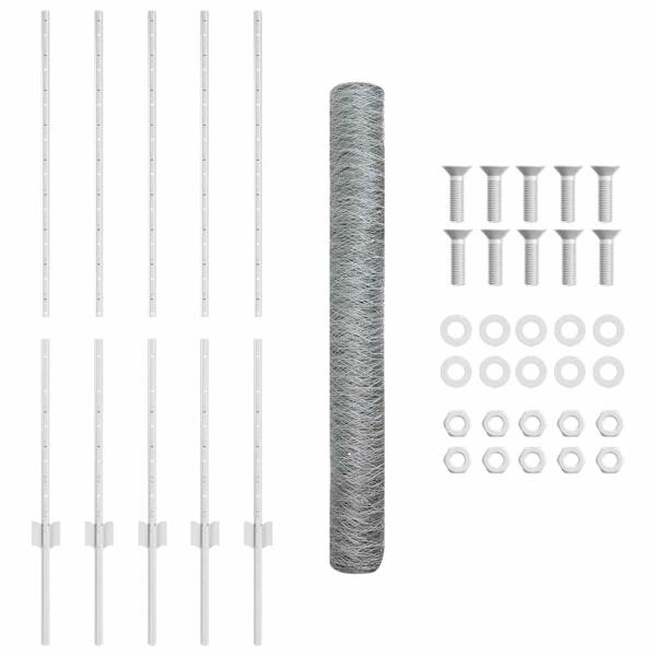 Zaunpfosten 10 Stück U-Kanal 120 cm verzinkter Stahl, Sechseckzaun 1,2 x 10 m verzinkter Stahl