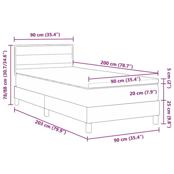 Boxspringbett mit Matratze Hellgrau 90x200 cm Stoff