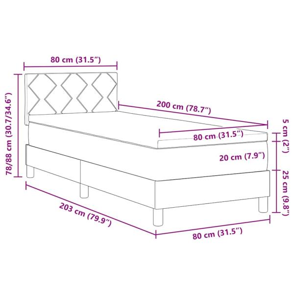 Boxspringbett mit Matratze Dunkelgrau 80x200 cm Stoff