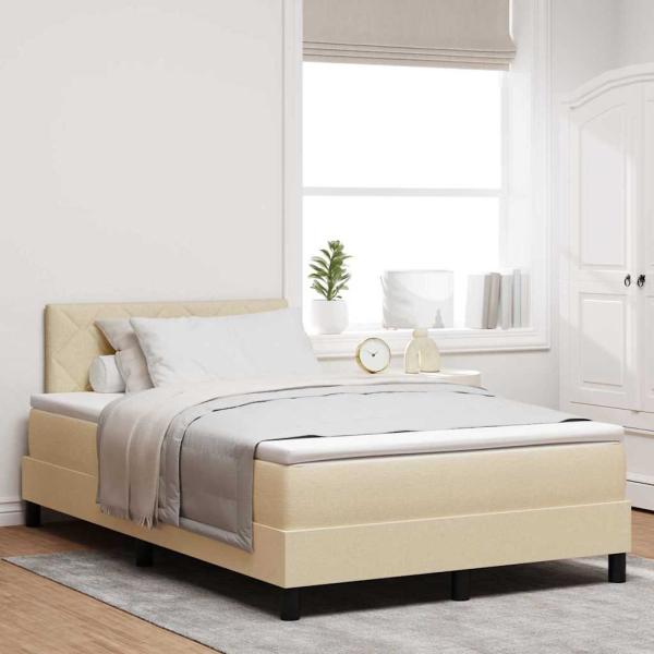 ARDEBO.de - Boxspringbett mit Matratze Creme 120x190 cm Stoff