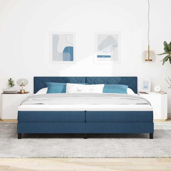 Boxspringbett mit Kopfteil Blau 200 x 200 cm Stoff
