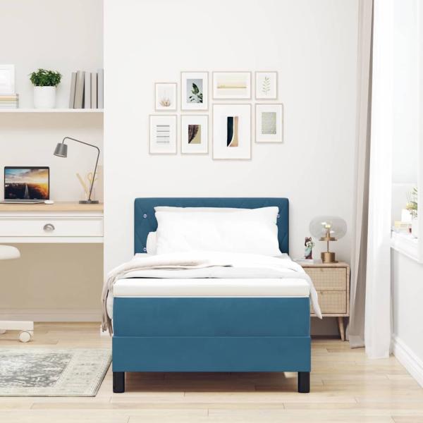 Boxspringbett mit Matratze Dunkelblau Samt
