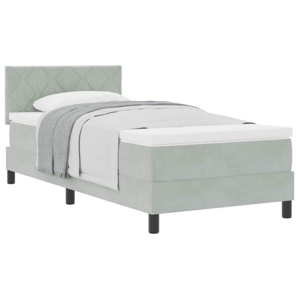 Boxspringbett mit Kopfteil Hellgrau 90 x 200 cm Samt