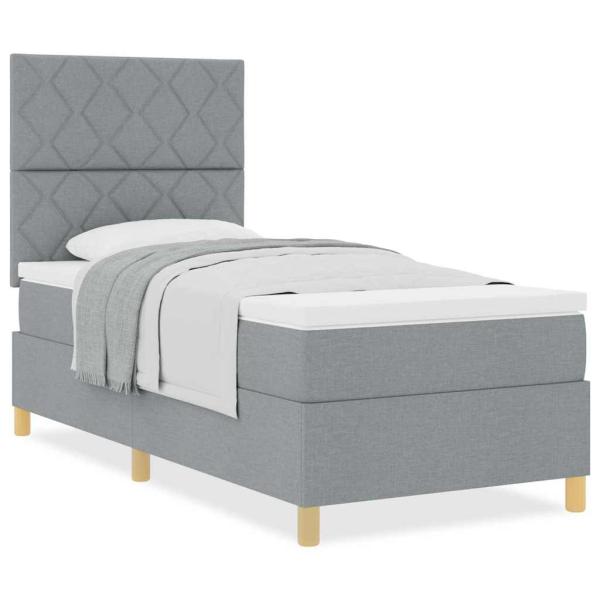 Boxspringbett mit Matratze Hellgrau 90x200 cm Stoff