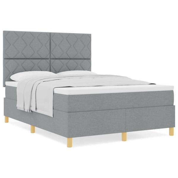 Boxspringbett mit Matratze Hellgrau 140x200 cm Stoff
