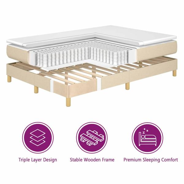 Boxspringbett mit Matratze Creme 200x200 cm Stoff