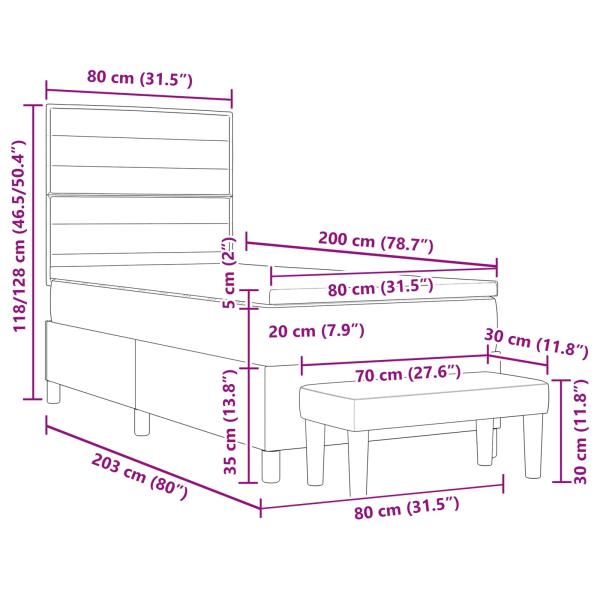 Boxspringbett mit Matratze & Bank Schwarz 80x200 cm Stoff