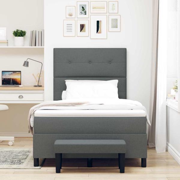 Boxspringbett mit Matratze & Bank Dunkelgrau 120x200 cm Stoff