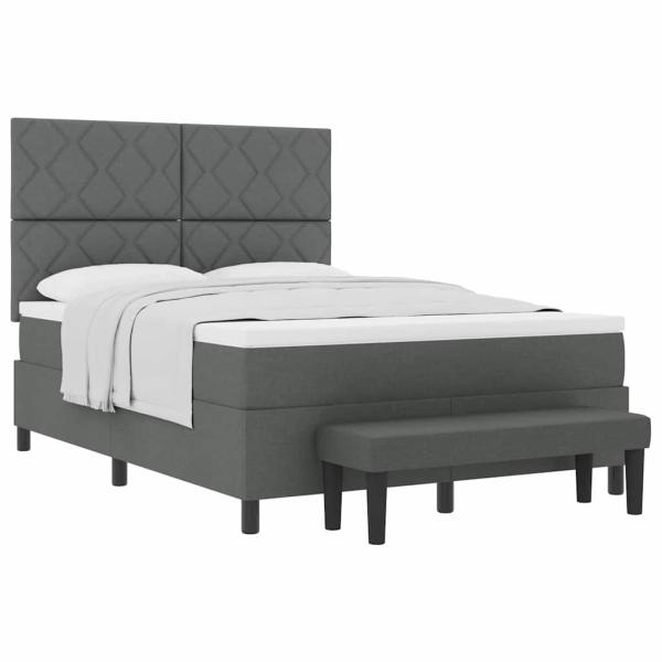 Boxspringbett mit Matratze & Bank Dunkelgrau 140x200 cm Stoff