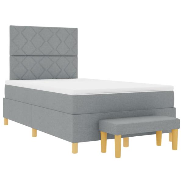 Boxspringbett mit Matratze & Bank Hellgrau 120x200 cm Stoff