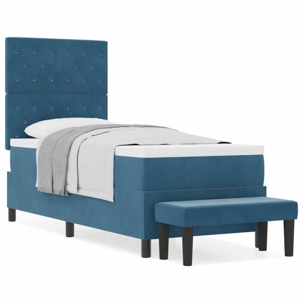 Boxspringbett mit Matratze & Bank Dunkelblau 80x200 cm Samt
