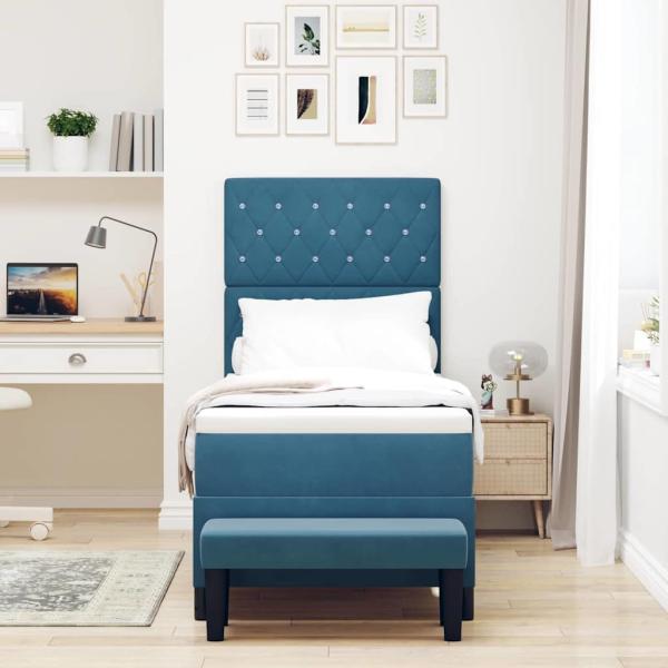 Boxspringbett mit Matratze & Bank Dunkelblau 80x200 cm Samt