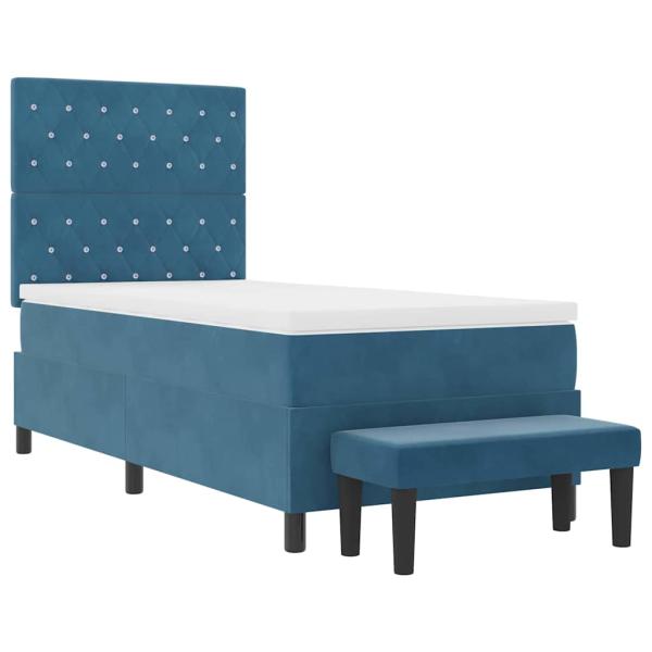 Boxspringbett mit Matratze & Bank Dunkelblau 90x190 cm Samt