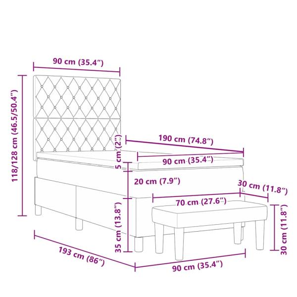 Boxspringbett mit Matratze & Bank Dunkelblau 90x190 cm Samt