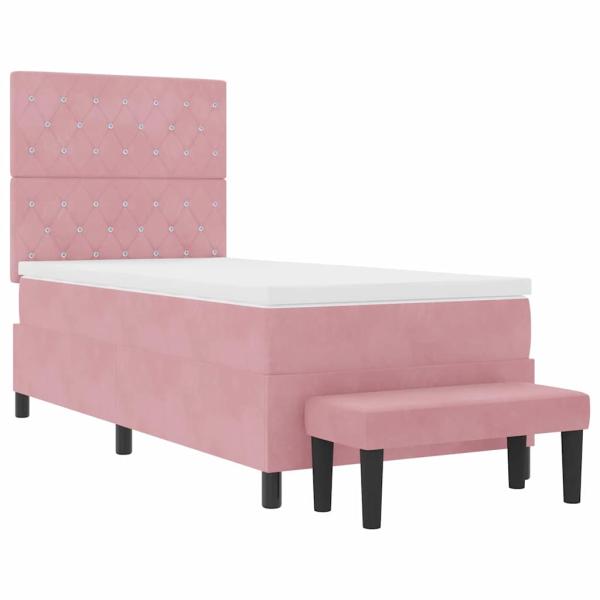Boxspringbett mit Matratze & Bank Rosa 90x190 cm Samt