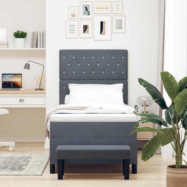 Boxspringbett mit Matratze & Bank Dunkelgrau 100x200 cm Samt