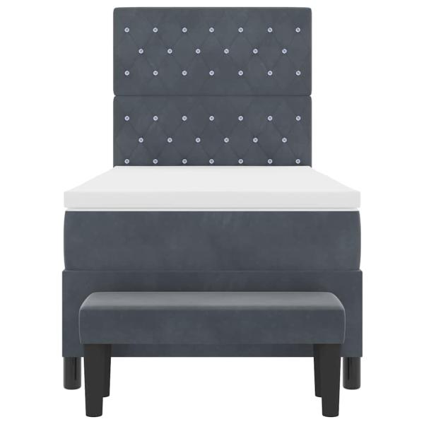 Boxspringbett mit Matratze & Bank Dunkelgrau 100x200 cm Samt