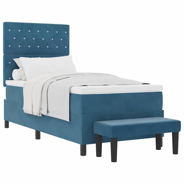 Boxspringbett mit Matratze und Bank Dunkelblau 100x200 cm Samt