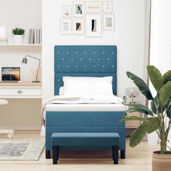 Boxspringbett mit Matratze und Bank Dunkelblau 100x200 cm Samt