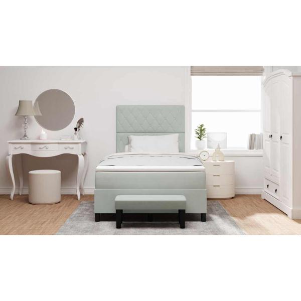 Boxspringbett mit Matratze & Bank Hellgrau 120x200 cm Samt