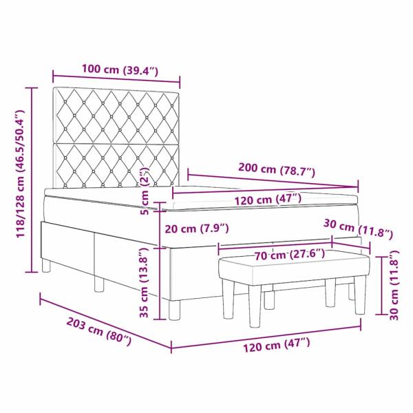 Boxspringbett mit Matratze & Bank Hellgrau 120x200 cm Samt