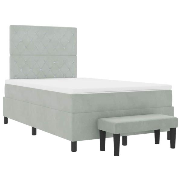 Boxspringbett mit Matratze & Bank Hellgrau 120x200 cm Samt