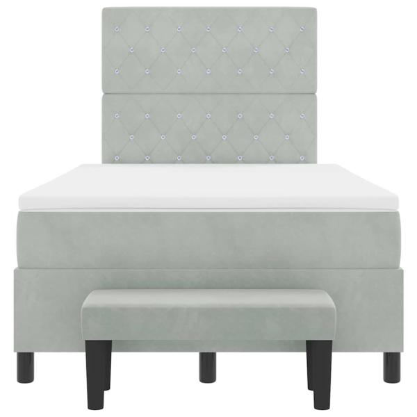 Boxspringbett mit Matratze & Bank Hellgrau 120x200 cm Samt