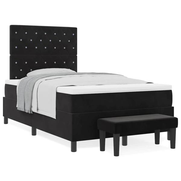 Boxspringbett mit Matratze & Bank Schwarz 120x200 cm Samt