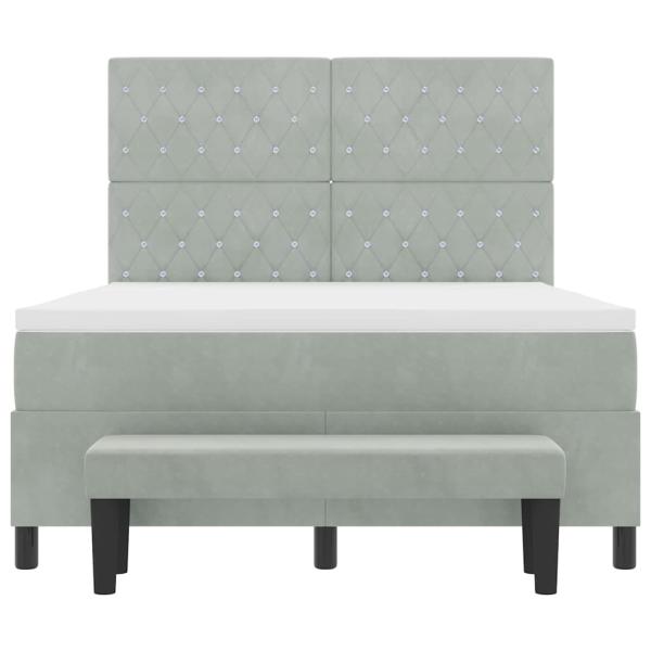 Boxspringbett mit Matratze & Bank Hellgrau 140x190 cm Samt